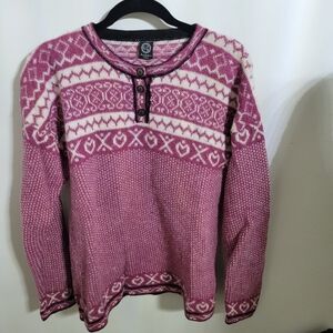 Women's Inca Fashions Pink Patterned 100% Peruvian Alpaca Fleece Sweater, Size L